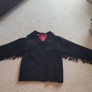 Vintage Hurley Black Suede Fringe Jacket Large